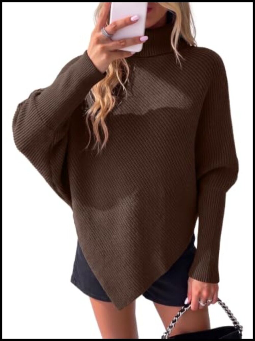 Oversized Turtleneck Sweater Batwing Sleeve Fall Winter Relaxed Fit